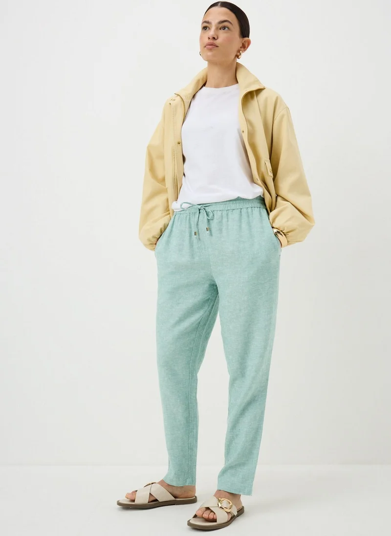 ماتلان Chambray Green Linen Blend Tapered Trousers